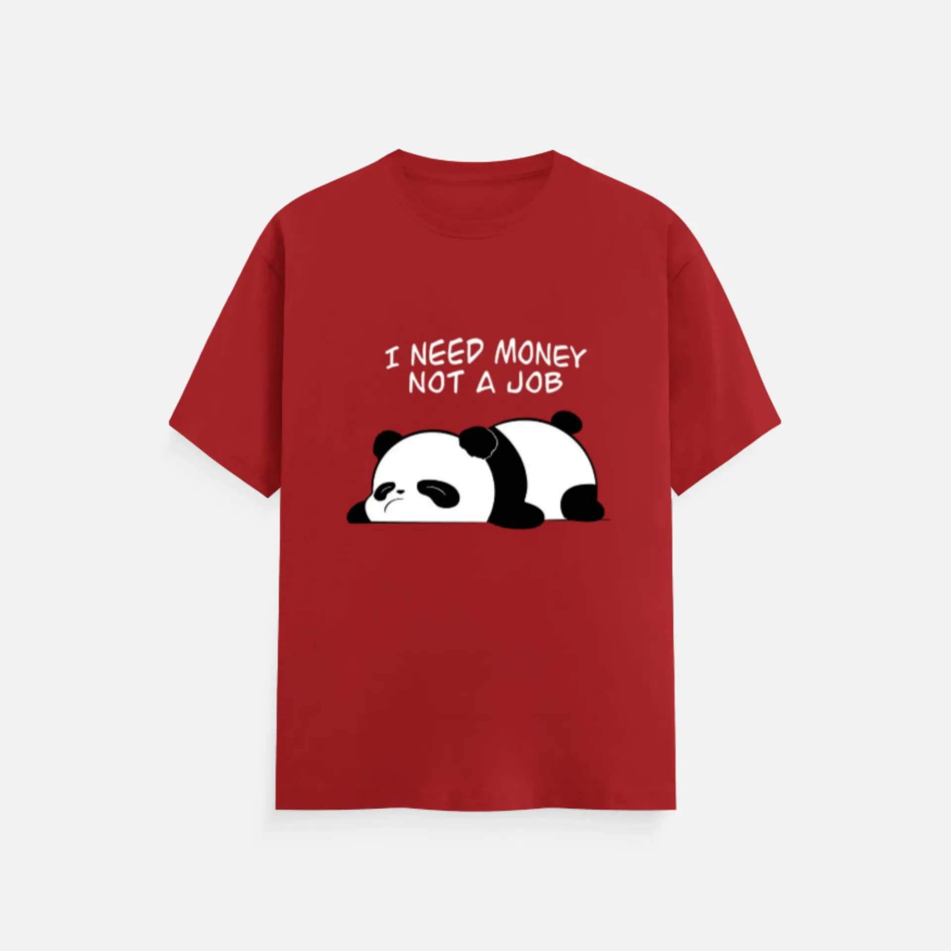 “I Need Money Not a Job” Panda Graphic Unisex Cotton T-Shirt – Cute Funny Oversized Style Tee